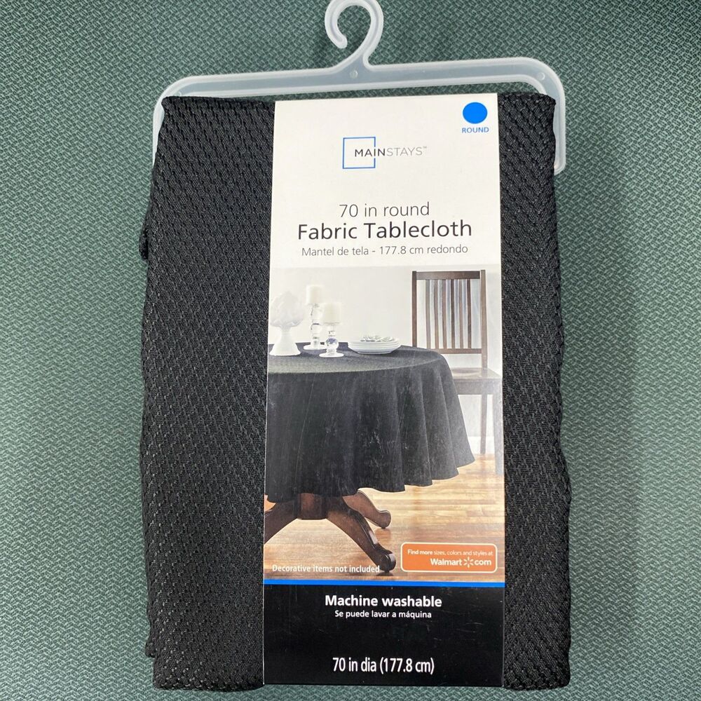 Mainstays Rich Black Tablecloth 70” Round Polyester Easy Care NEW